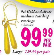 9ct Gold And Silver Medium Teardrop Earrings-Per Pair