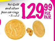 9ct Gold And Silver Peso Earrings-Per Pair