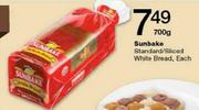 Sunbake Standard/Sliced White Bread-700g