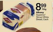 Albany Superior/Sliced White Bread-700g Each