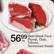 Beef Steak Pack(Rump,Club,T-Bone,Tenderised Steak) Per Kg