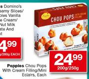 Poppies Chou Pops With Cream Filling/Mini Eclairs-200g/250g Each
