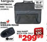 Targus notebook Bag +Genious wirelessMouse