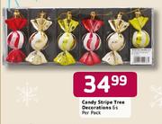 Candy Stripe Tree Decoration-6's Per Pack