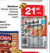 Rainbow Simply Chicken Viennas Assorted-500g Each