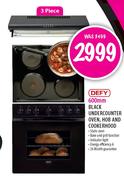 Defy 600mm Black Undercounter Oven, Hob and Cookerhood