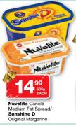 Nuvolite Canola Medium Fat Spread/Sunshine D Original Margarine-500g Each