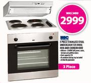 KIC 3 Piece Stainless Steel Undercounter Oven, Hob and Cookerhood-600mm