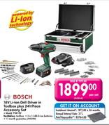 Bosch 18V Li-Ion Drill Driver In Toolbox Plus 241 Piece Accessory Set-Per Set