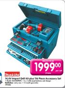 Makita 14,4V Impact Drill Kit Plus 116 Piece Accessory Set-Per Set