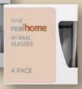 PnP Real Home 4 Pack Hi-Ball Glasses-380ml