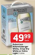 Robertson Johannisberger White, Crisp Dry White or Extra Light-3Ltr Each