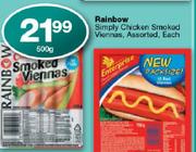Rainbow Simply Chicken Smoked Viennas-500g