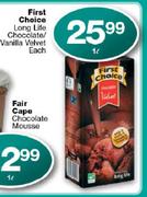 First Choice Long Life Chocolate/Vanilla Velvet-1Ltr Each