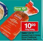 Sasko Low GL Seeded/Oats & Honey Brown/Traditional White Bread-700g/800g Each