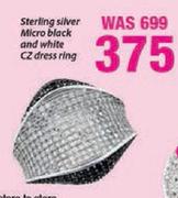 Sterling Silver Micro Black And White CZ Dress Ring