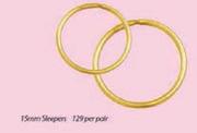 9ct Gold 15mm Sleepers-Per Pair