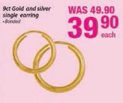 9ct Gold And Silver Single Earring Banded Each