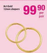 9ct Gold 12mm Sleepers-Per Pair