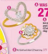 9ct Gold And Silver CZ Heart Ring