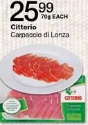 Citterio Carpaccio di Lonza-70gm Each