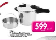 T-Fal 7ltr Stainless Steel Pressure Cookware Plus Steamer Basket-Per Set