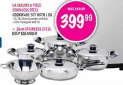 LA Cuisine 8 Piece Stainless Steel Cookware Set With Lids + 26cm Stainless Steel Deep Colander 