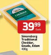 Simonsberg Traditional Cheddar,Gouda,Edam-400g Each