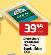 Simonsberg Traditional Cheddar, Gouda Or Edam- 400g Each