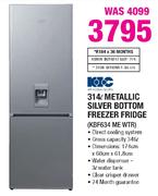 KIC Metallic Silver Bottom Freezer Fridge-314Ltr(KBF634 ME WTR)