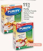 Purity 1st/2nd Foods Baby's First Vanilla Maize/Rice Cereal-80ml each