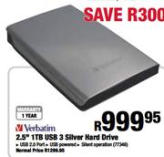 Verbatim 2.5" 1TB USB 3 Silver Hard Drive