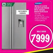 Samsung Metallic Silver Side By Side Fridge With Manual Water Dispenser