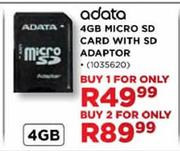 adata 4GB Micro SD Card with SD Adaptor-each