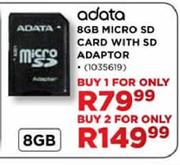 adata 8GB Micro SD Card with SD Adaptor-each