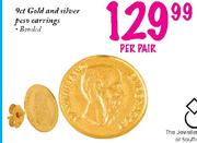 9ct Gold And Silver Peso Earrings-Per Pair