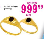 9ct Gold And Anyx Gents Rings Each