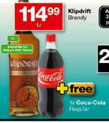 Klipdrift Brandy-1ltr+Free Coca-Cola Regular-1ltr