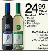 Berefoot Merlot/Muscat/Pinot Grigio/Zinfandel-750ml Each