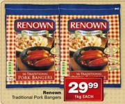 Renown Traditional Pork Bangers-1kg Each