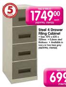 Steel 4 Drawer Filing Cabinet-Each