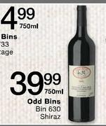 Odd Bins Bin 630 Shiraz-750ml Each