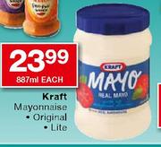 Kraft Mayonnaise Original & Lite-887ml Each