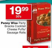 Penny Wise Party Snacks Cocktail Cheese Puffs/Sausage Rolls-30's