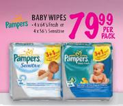 Pampers Baby Wipes - 4 x 56's Sensitive