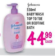 Johnsons Baby Wash Top To Toe or Bedtime Bath - 550ml Each