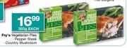 Fry's Vegetarian Pies Pepper Steak/Country Mushroom-350g Each