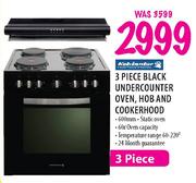 Kelvinator 3 Piece Black Undercounter Oven,Hob and Cookerhood