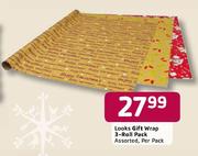 Looks Gift Wrap 3-Roll Pack Assorted-Per Pack