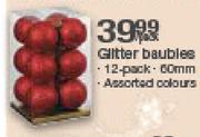 Glitter 12-Pack Baubles-60mm Per Pack